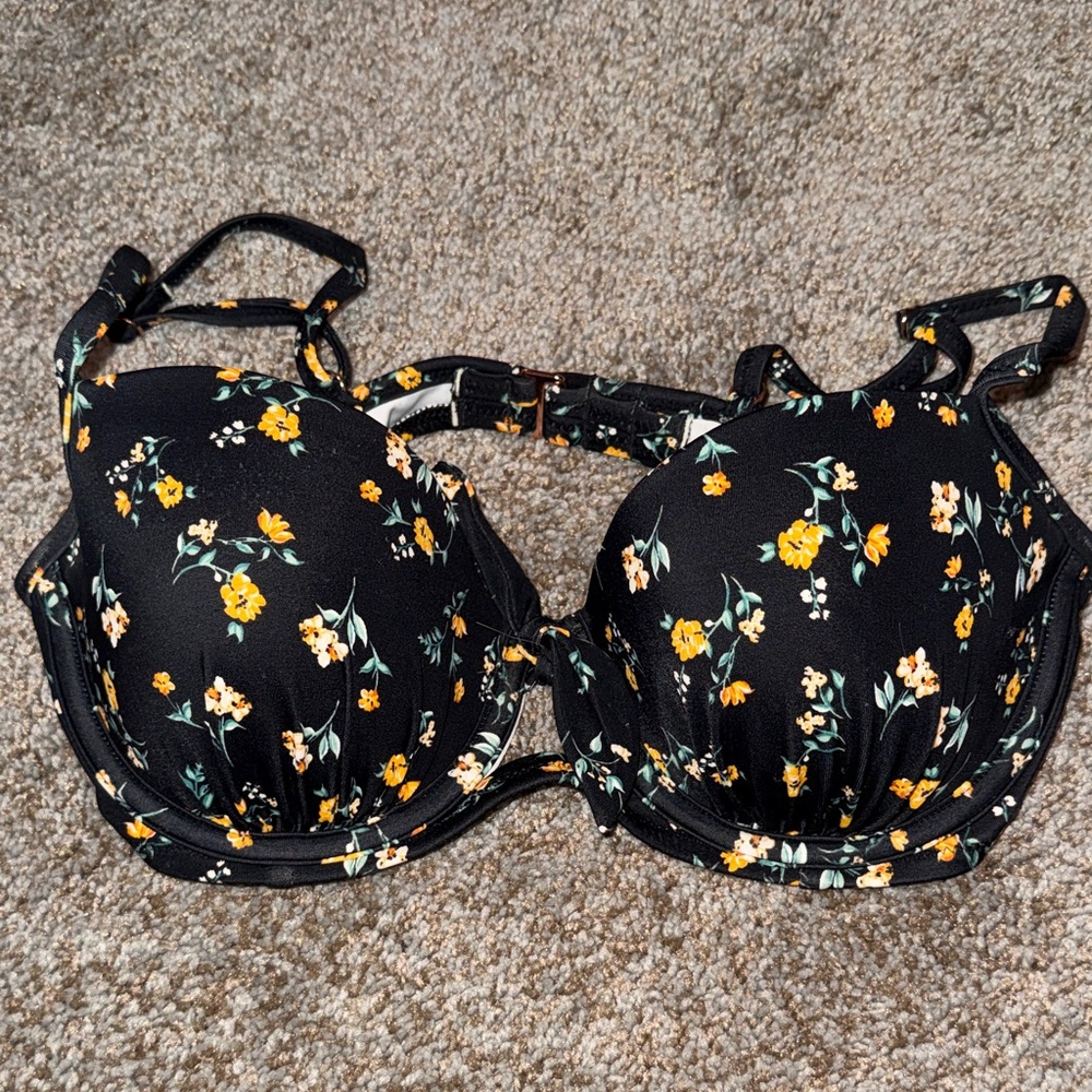 Shade & Shore Black and Yellow Floral Bikini Top